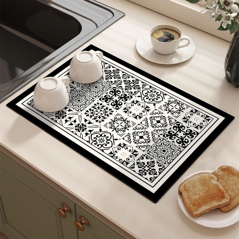 Bar Mat Rubber - Retro Tile Pattern Absorbent Draining Mat