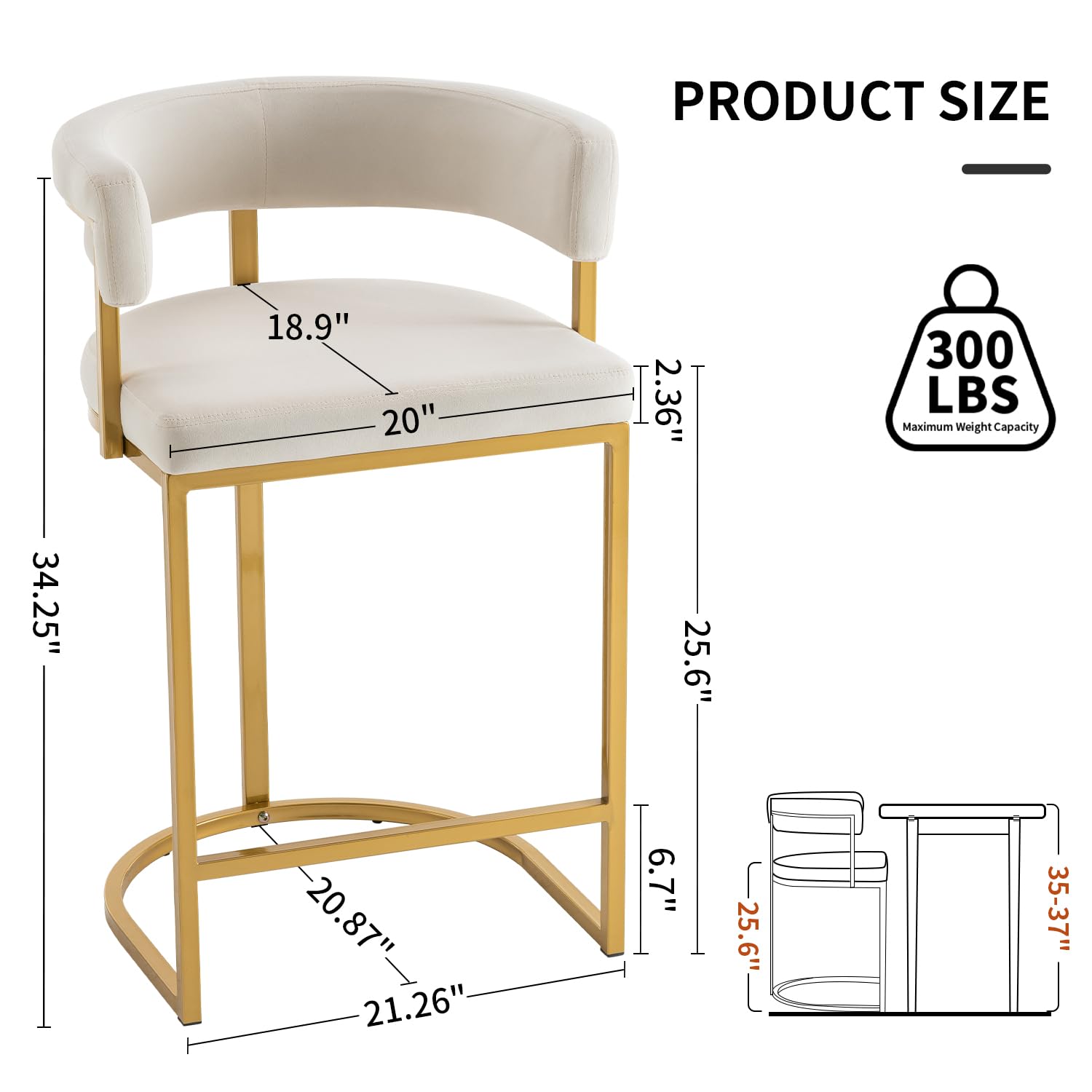 Home Bar Stools - Beige Velvet Bar Stools Barrel Backrest