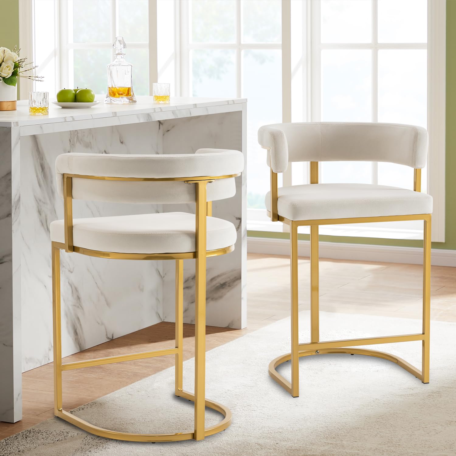 Beige Velvet Bar Stools Barrel - огляд і ціна Home Bar Stools