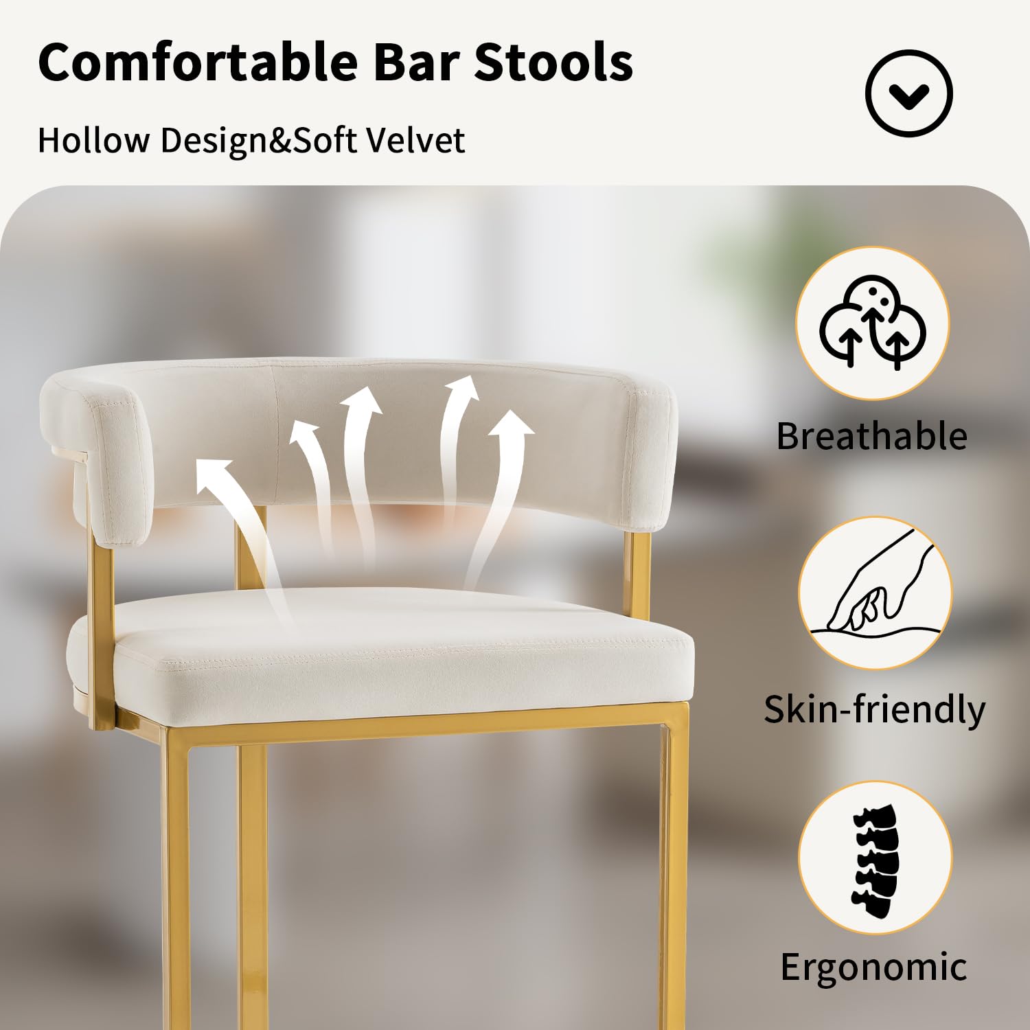 Beige Velvet Bar Stools Barrel - огляд і ціна Home Bar Stools